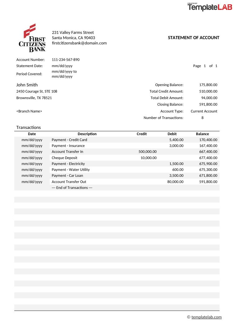 Bank Statement Template 1 Templatelab preview
