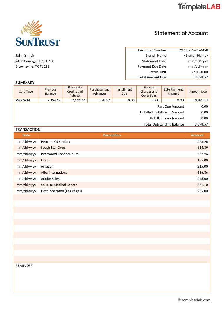 Bank Statement Template 4 Templatelab preview