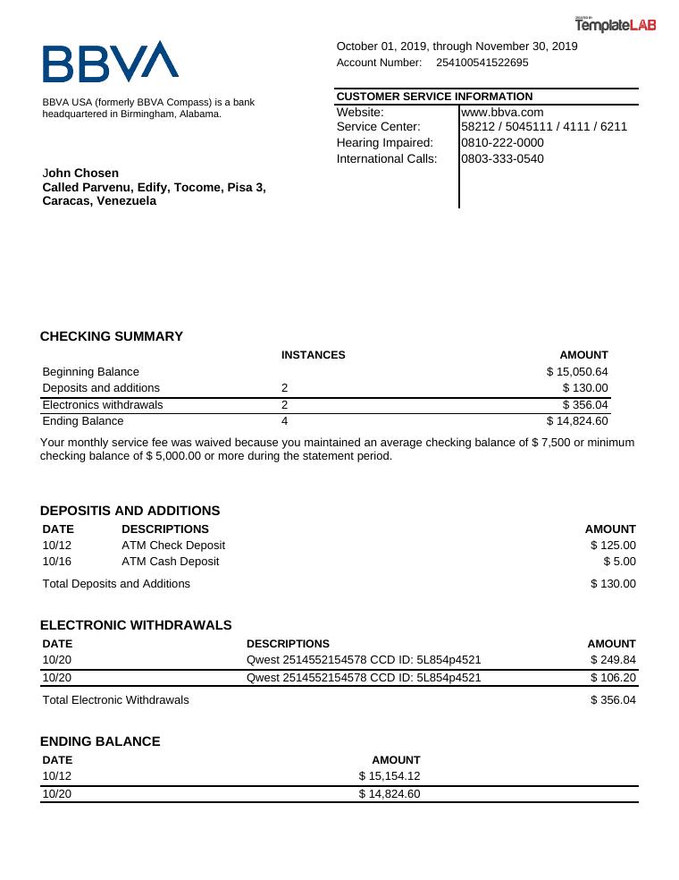Bbav Bank Statement Templatelab.Com preview