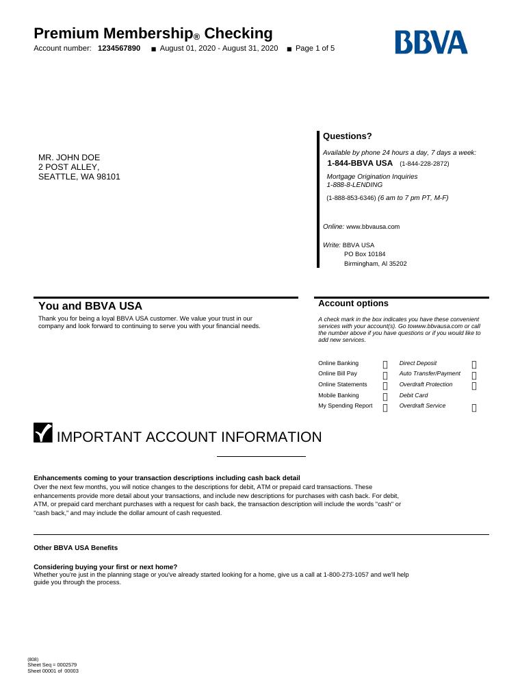 Bbva Bank Statement preview