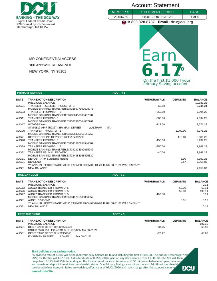 Dcu Bank Statement Template 2023 preview