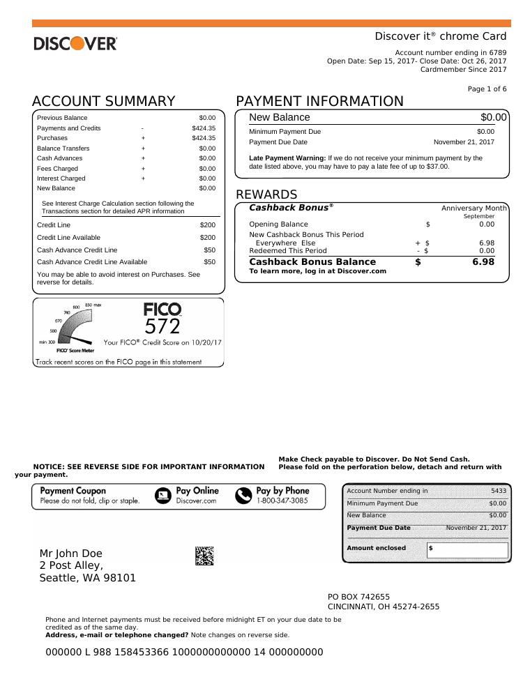 Discover Bank Statement preview