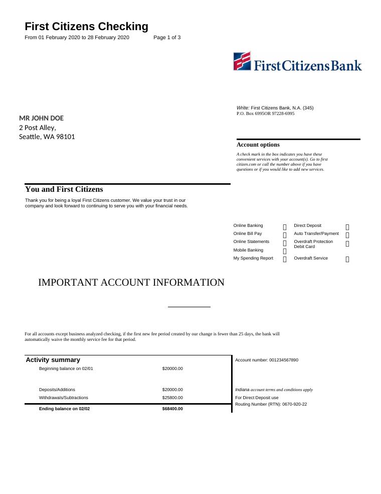 First Citizens Bank Statement preview