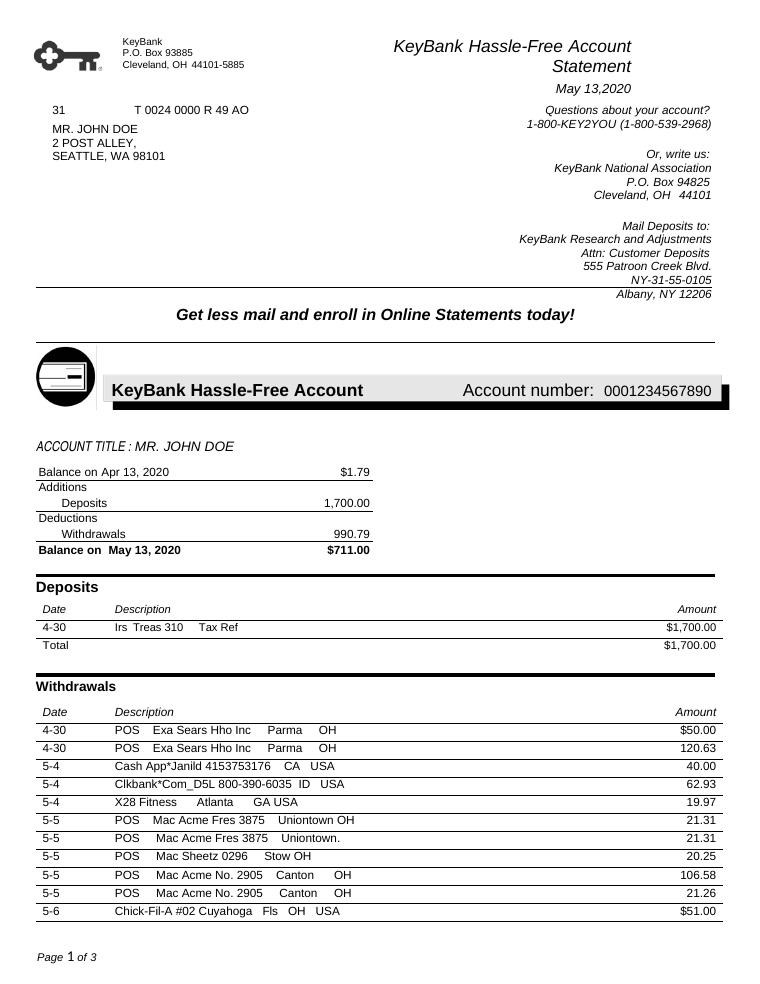 Key Bank Statement preview