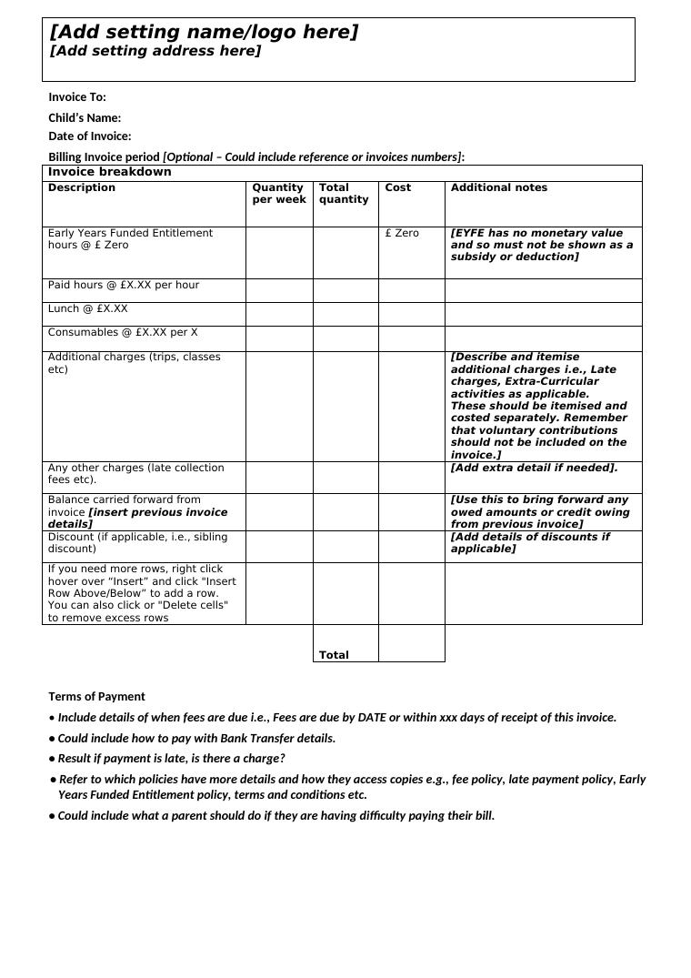 West Sussex County Council Invoice Template preview