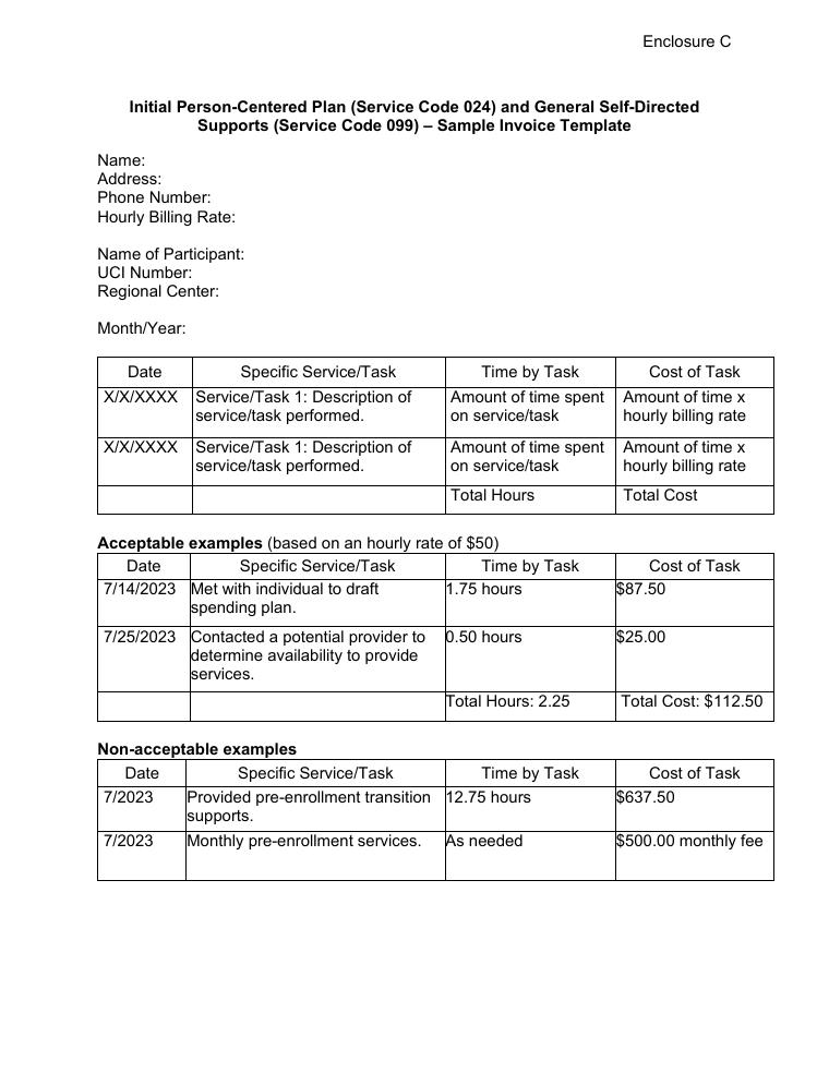 California DDS Sample Invoice Template document preview