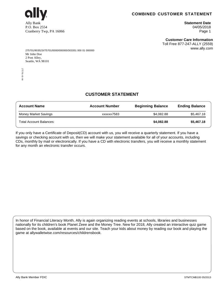 Ally Bank Statement document preview