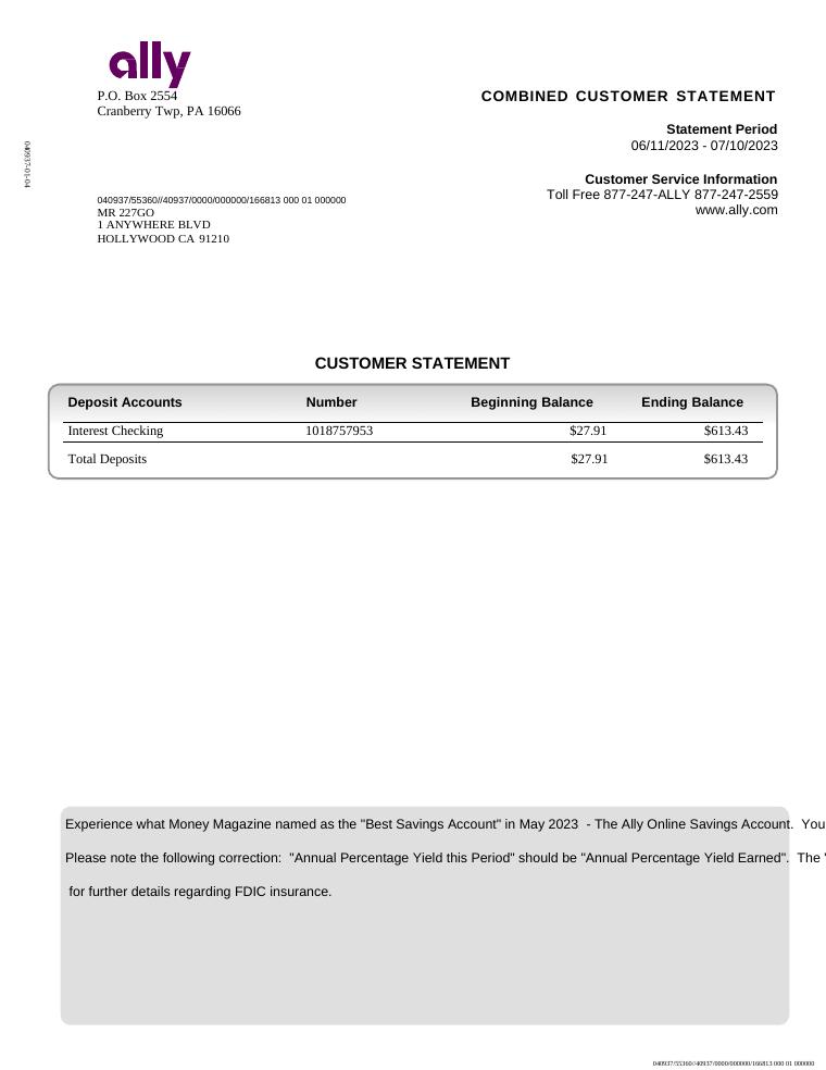 Ally Bank Statement Template document preview