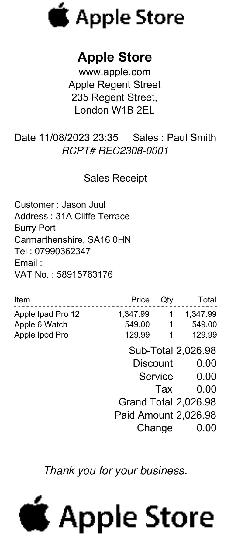 Apple Quickreceipt Printing document preview