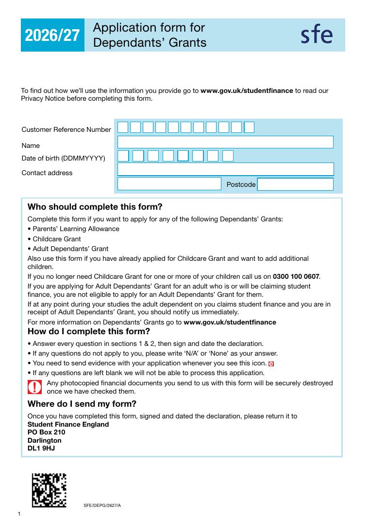 Application for Dependants’ Grants 2026/27 document preview