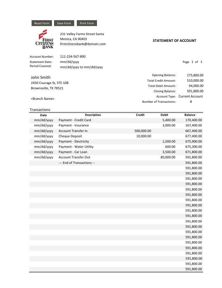 Bank Statement Template 1 Templatelab document preview