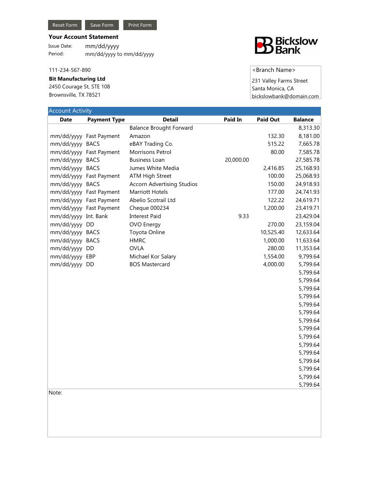 Bank Statement Template 2 Templatelab document preview