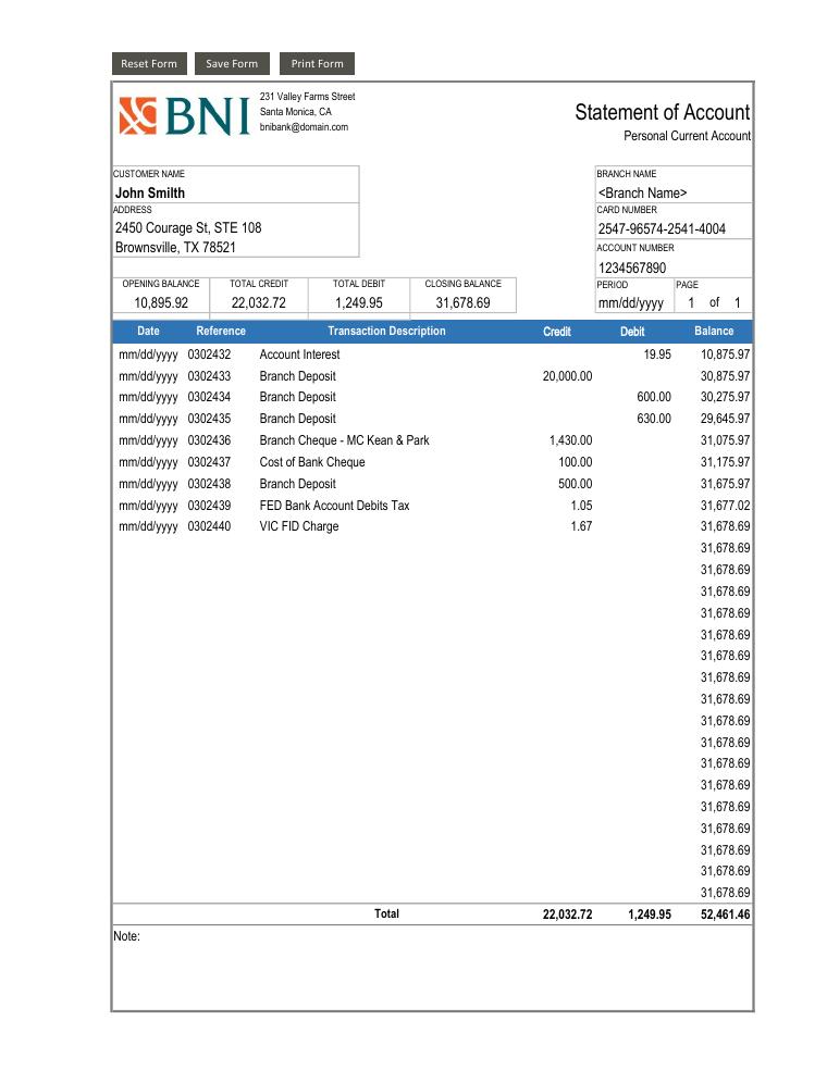 Bank Statement Template 3 Templatelab document preview
