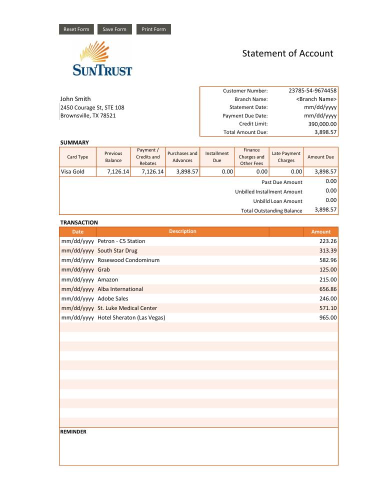 Bank Statement Template 4 Templatelab document preview
