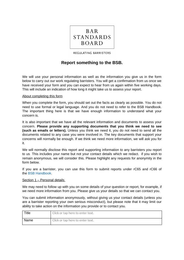 Bar Council Complaint document preview