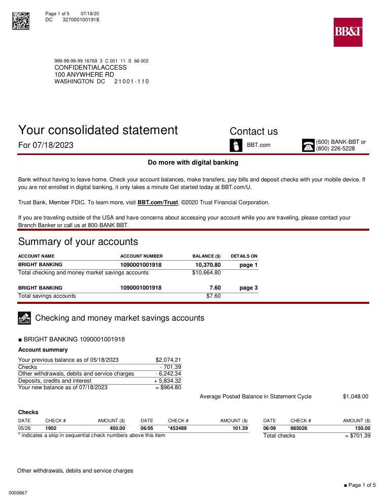 Bbt Bank Statement Template 2023 document preview
