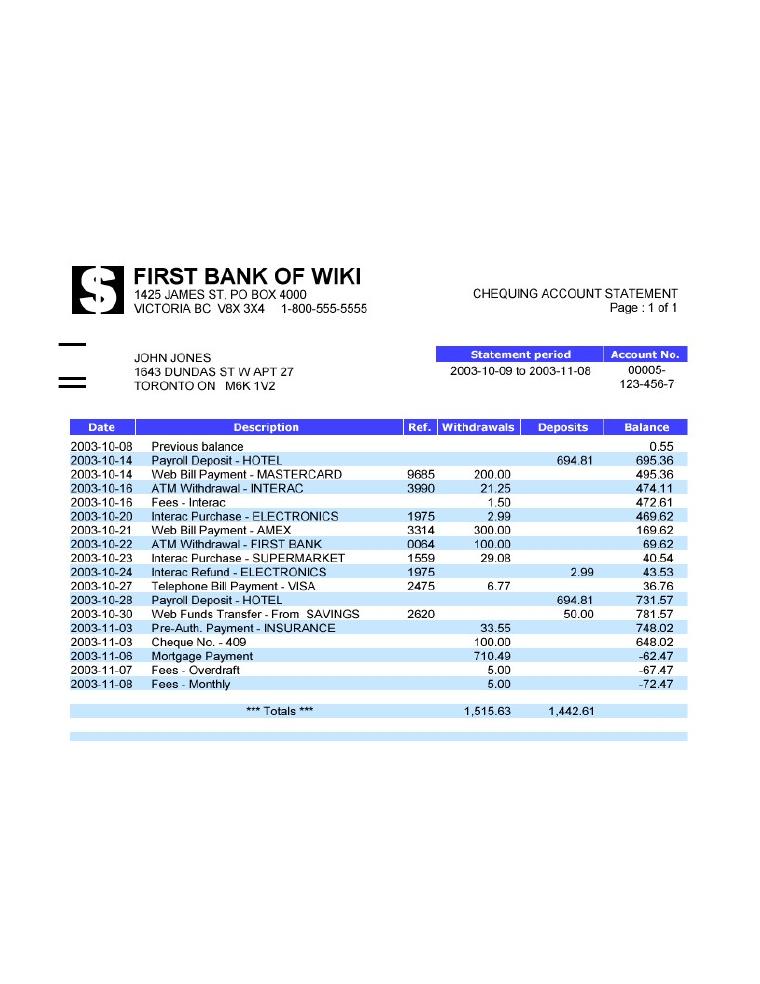 Bemidji State University Sample Bank Statement document preview