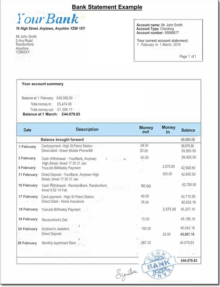 Boston Architectural College Bank Statement Example document preview