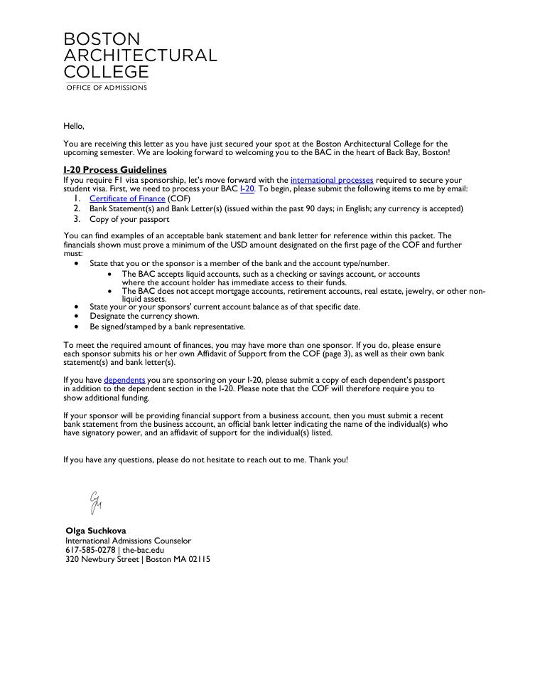 Boston Architectural College I-20 Introduction Packet 2026-2027 document preview