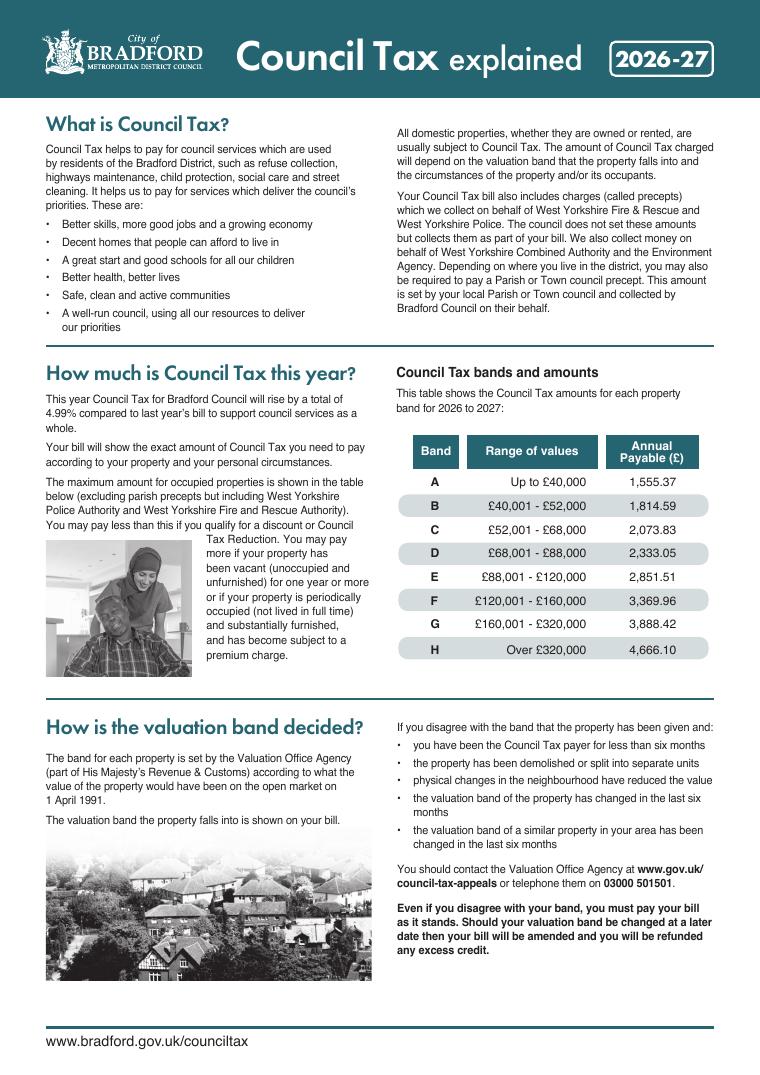 Bradford Council Tax Online Leaflet 2026-27 document preview