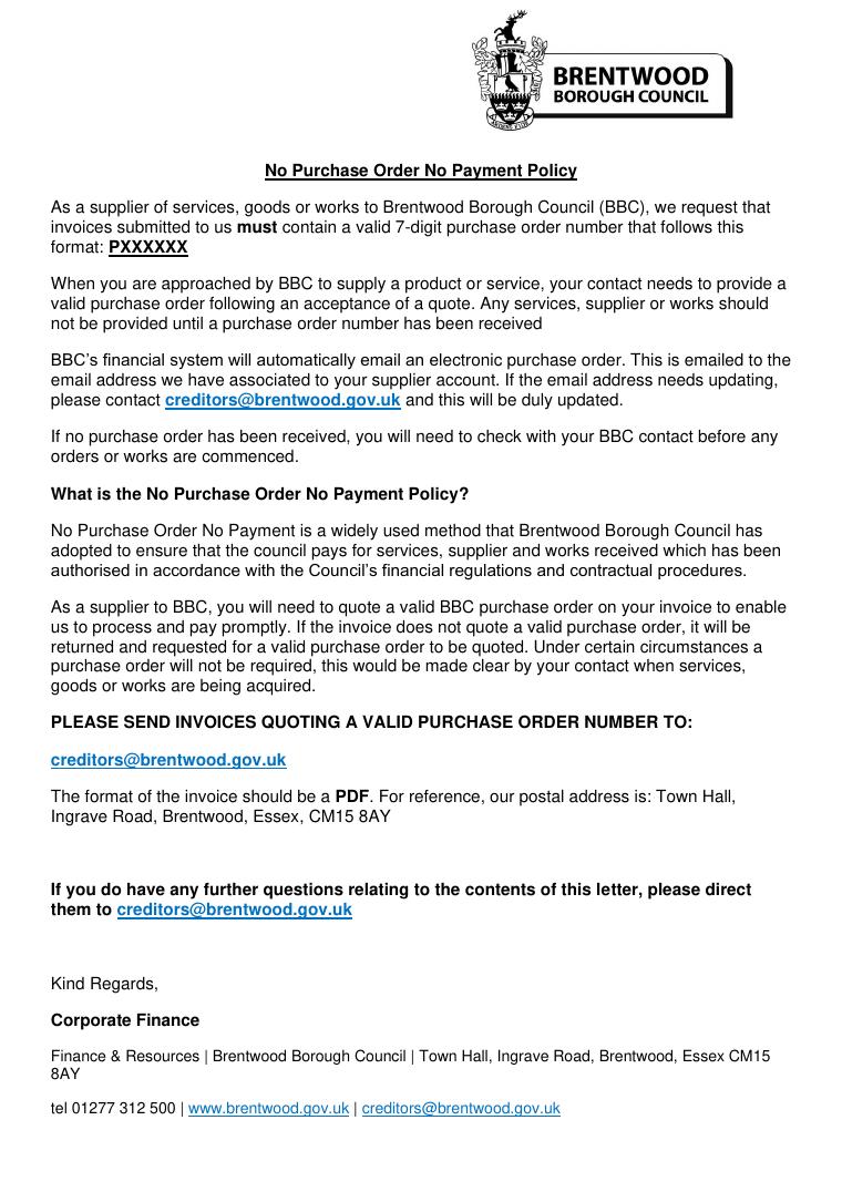 Brentwood Borough Council No PO No Pay Policy document preview