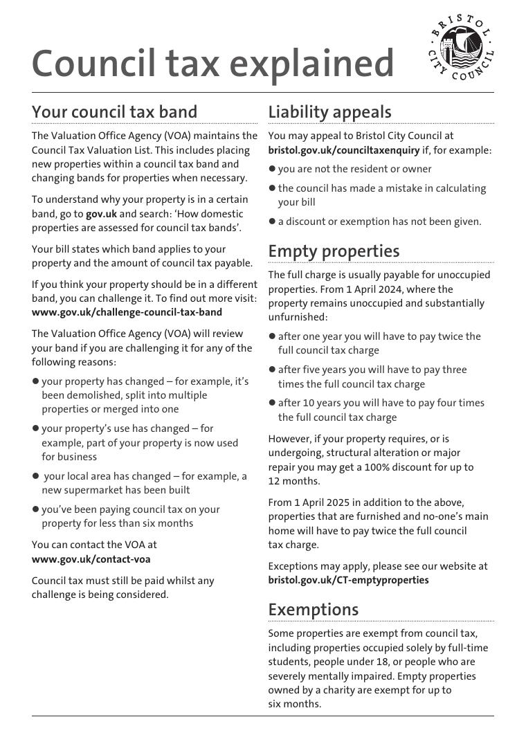 Bristol City Council Tax Explained Leaflet 2026 document preview