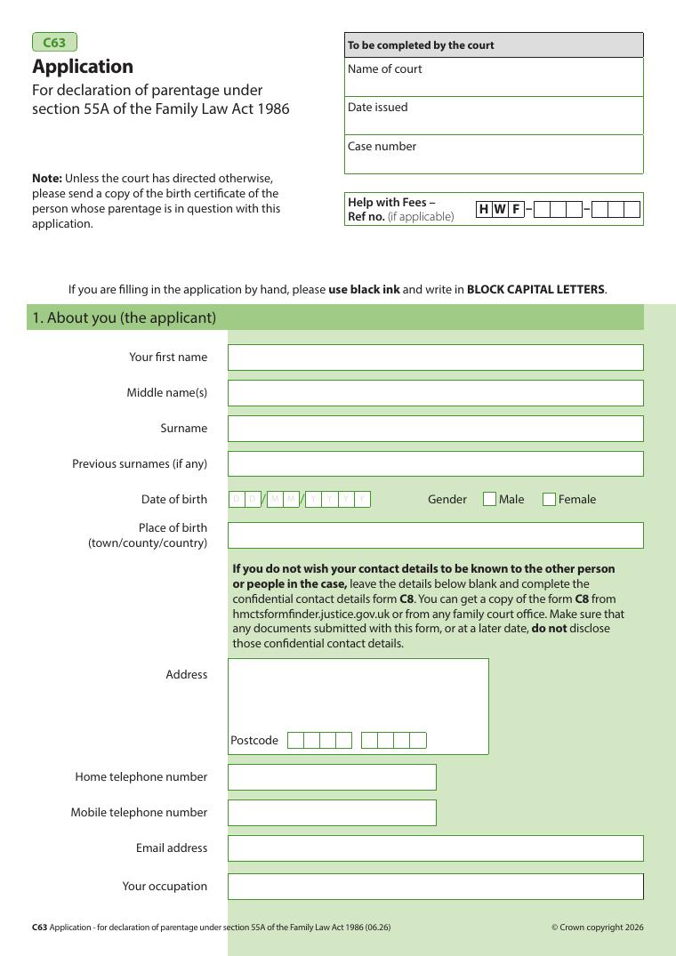 C63 Application Form document preview