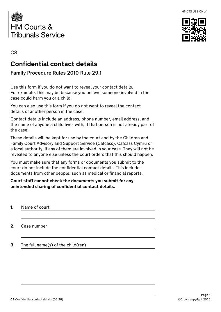 C8 Confidential Contact Details Form document preview
