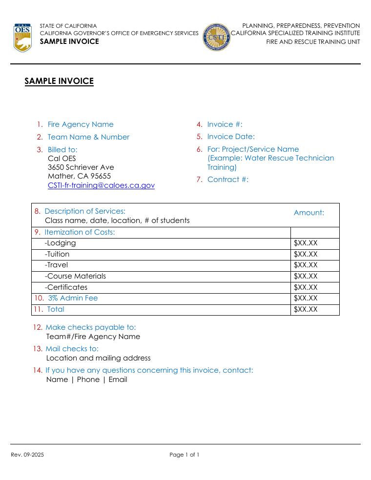 California OES CSTI Sample Invoice document preview