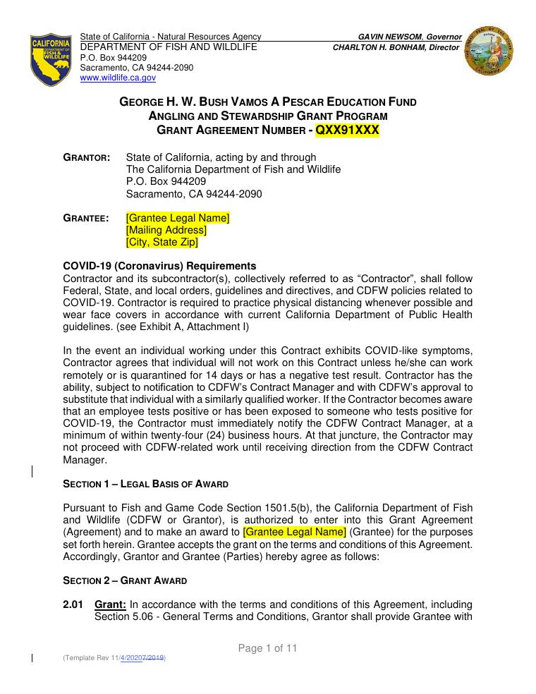 California Wildlife Conservation Board Grant Invoice Requirements Template document preview