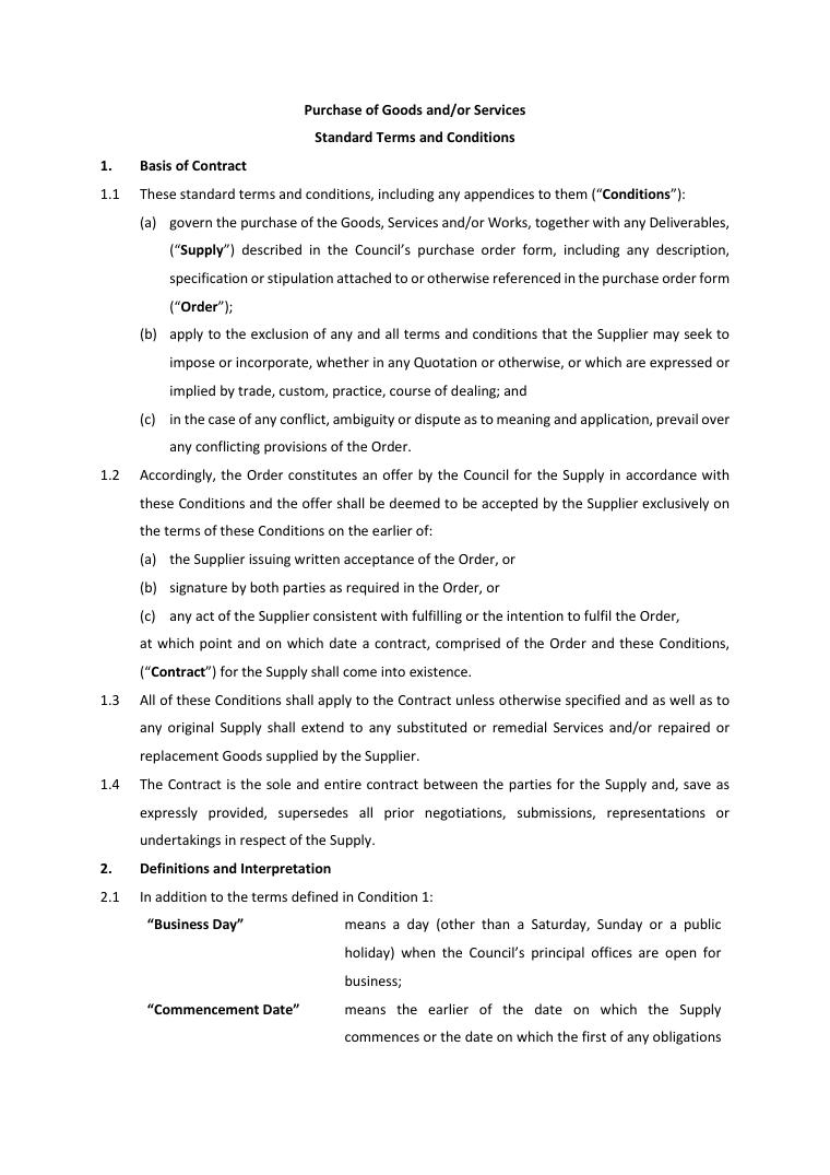 Cambridge City Council Standard Terms and Conditions for Purchase Orders document preview