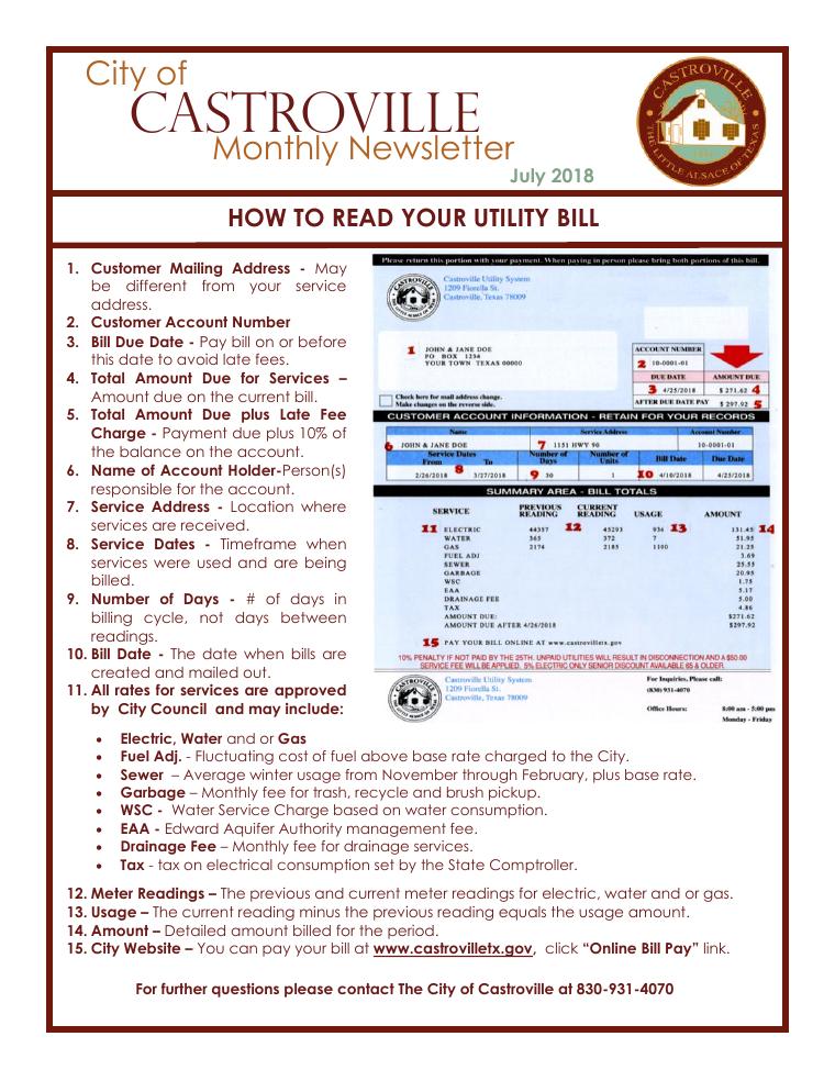 Castroville How to Read Your Utility Bill Newsletter document preview