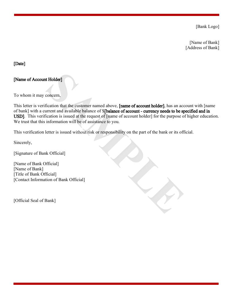 Chadron State College Sample Bank Letter document preview