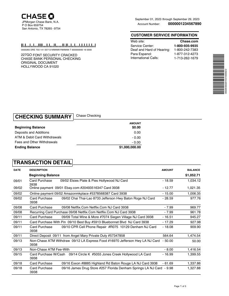 Chase Bank Personal Checking document preview
