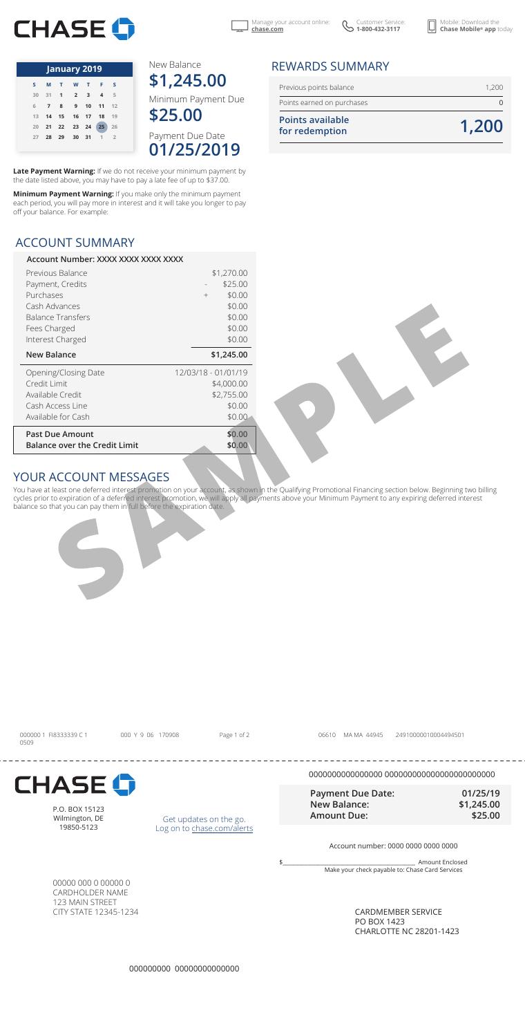 Chase Paperless Statement Sample document preview