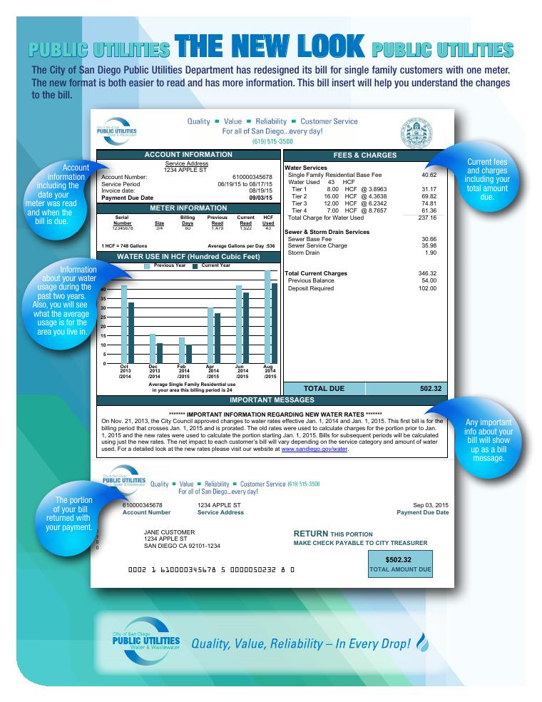 City of San Diego Public Utilities Sample Water Bill document preview