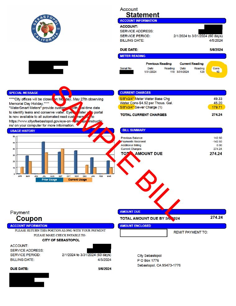City of Sebastopol Sample Utility Bill Calculation document preview