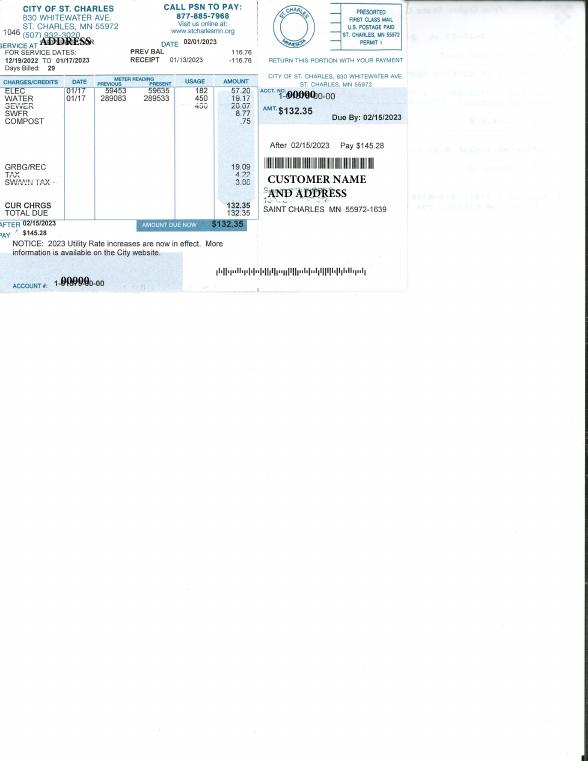 City of St. Charles Sample Utility Bill document preview