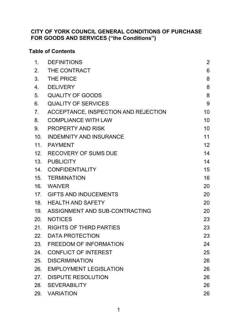 City of York Council Purchase Order Standard Terms and Conditions document preview