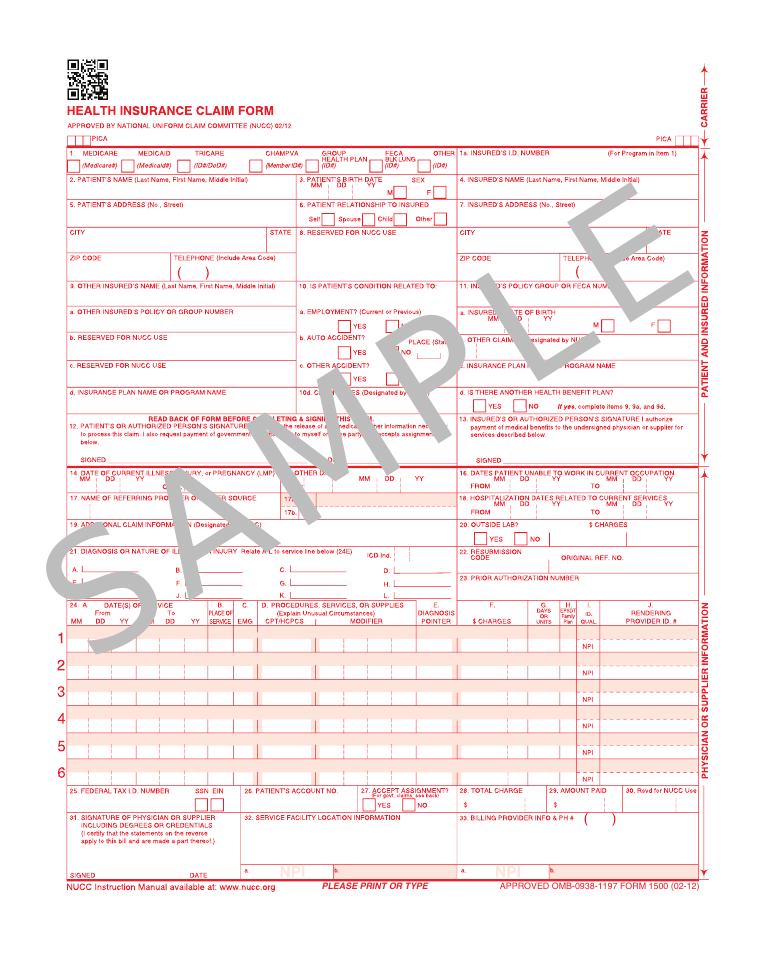 CMS-1500 Health Insurance Claim Form document preview