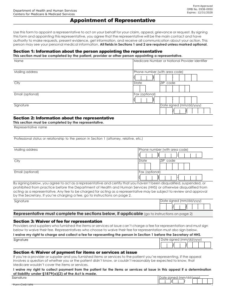 CMS 1696 Appointment of Representative document preview