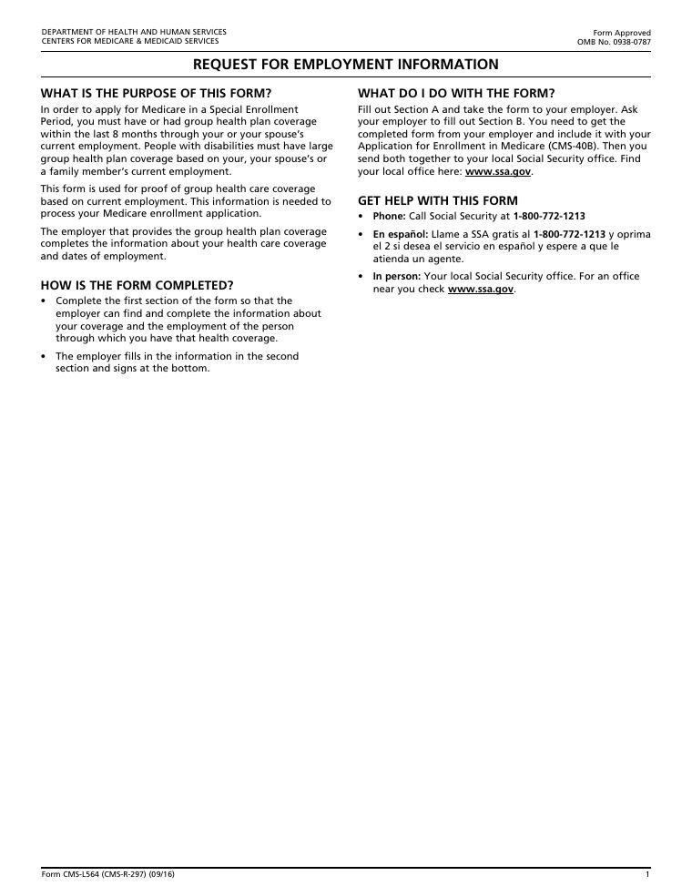 CMS-L564 Request for Employment Information document preview
