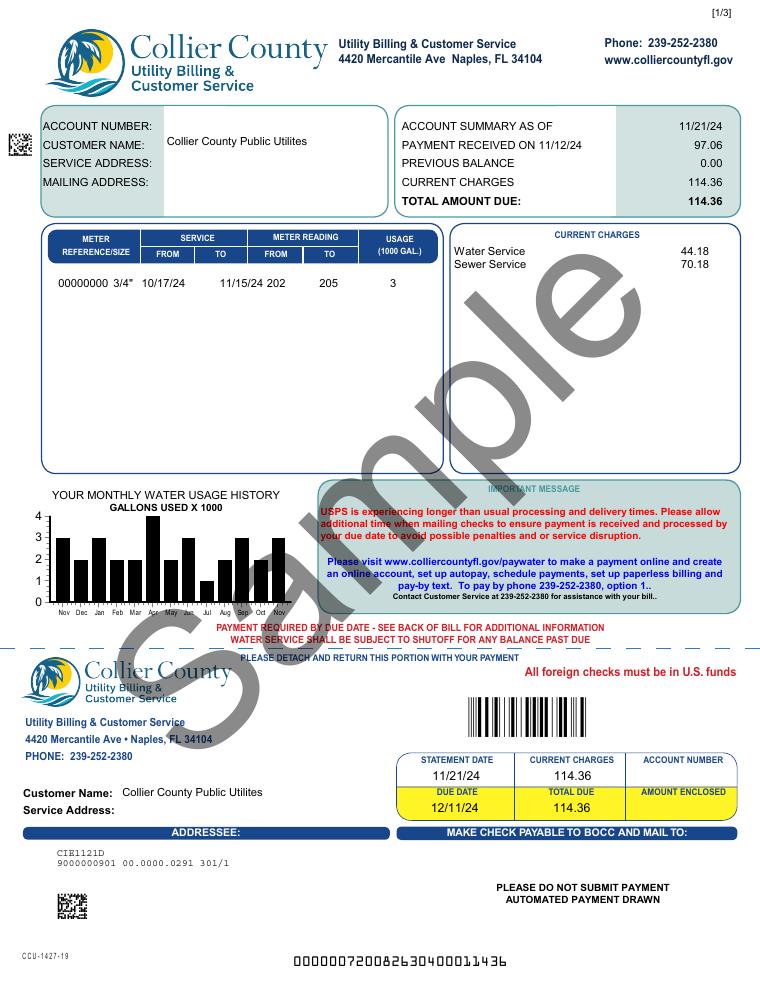 Collier County Utility Bill Sample document preview