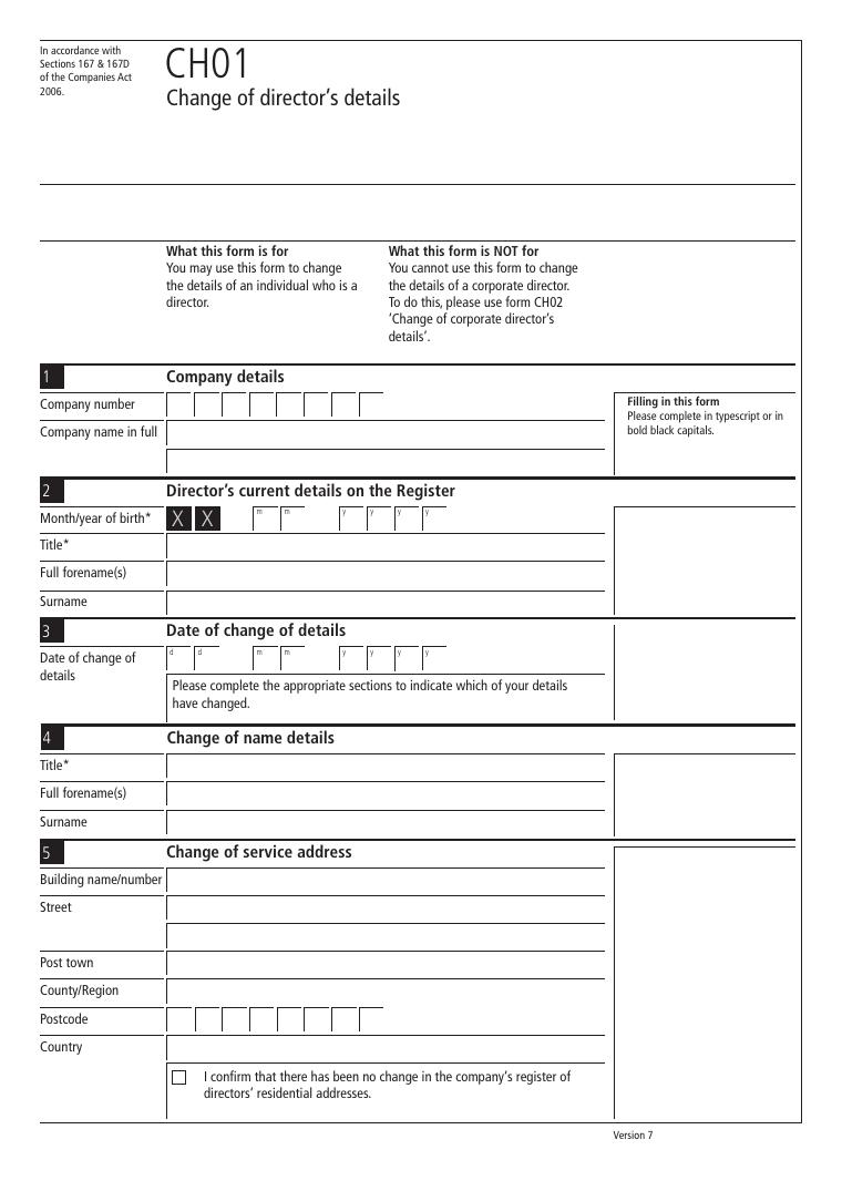 Companies House CH01 Change of Director's Details document preview