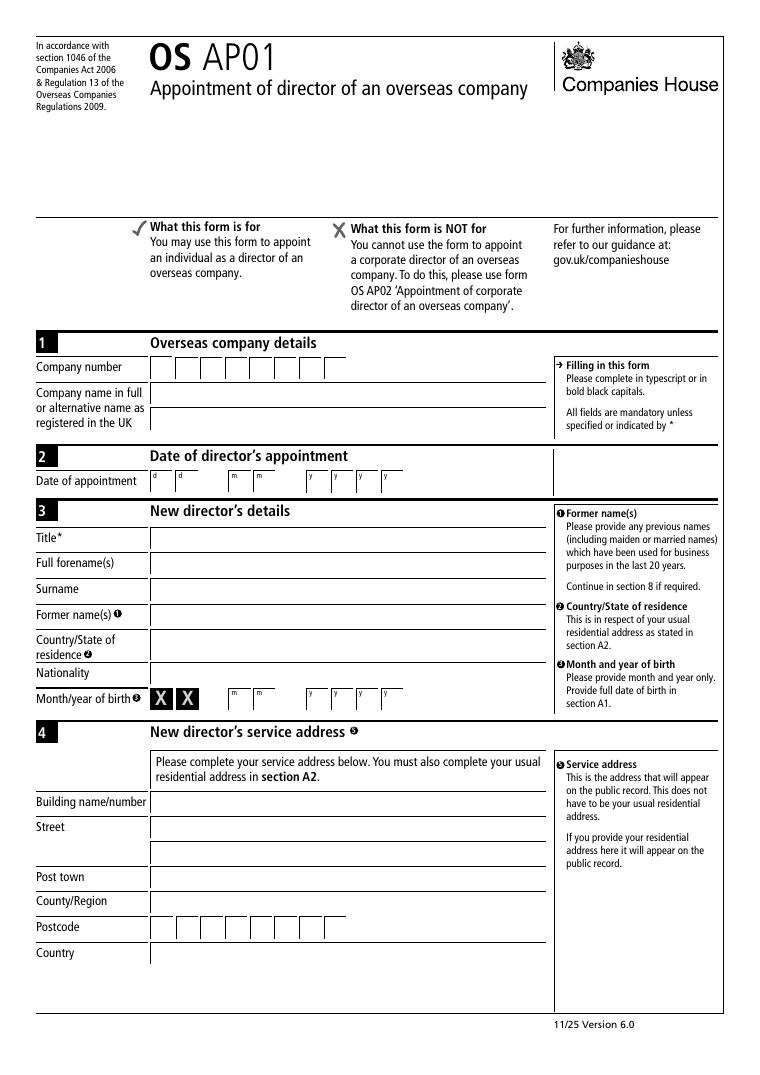 Companies House OS AP01 Appointment of Director for an Overseas Company document preview