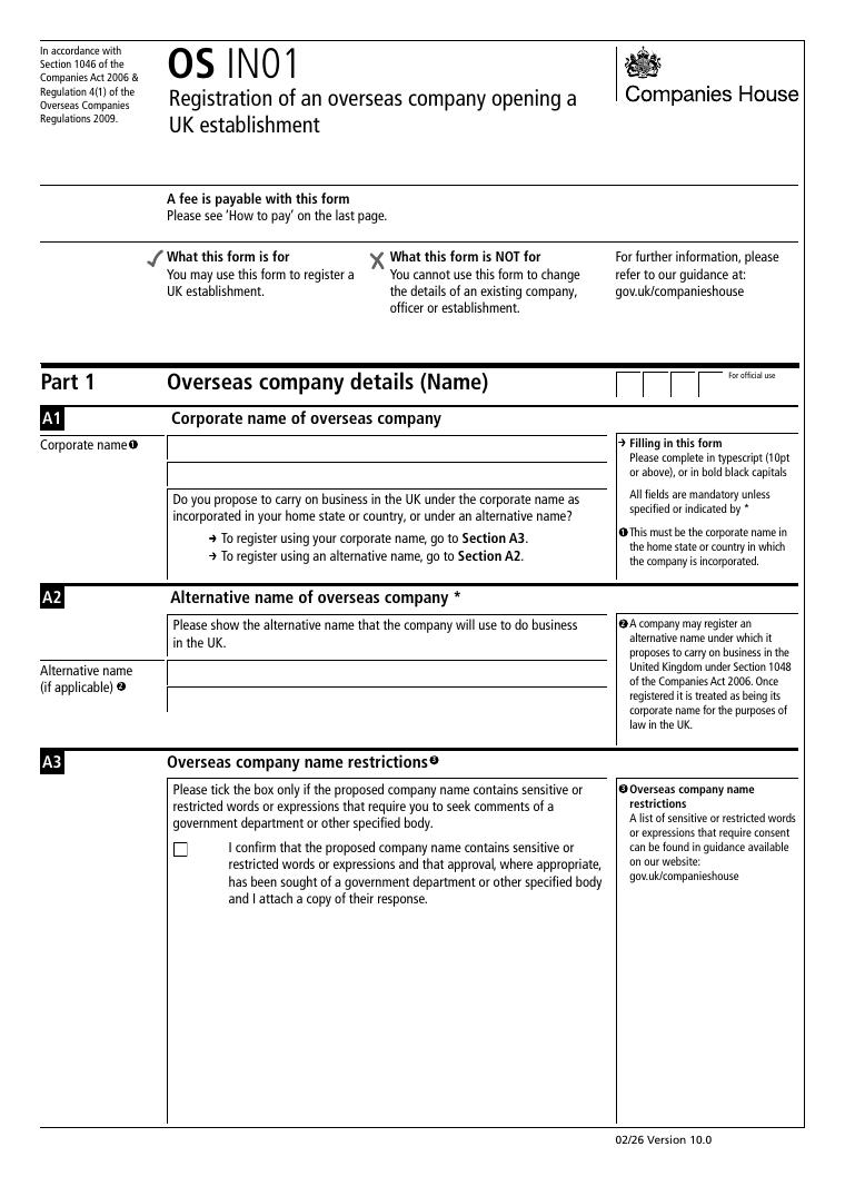 Companies House OS IN01 Registration of an Overseas Company document preview