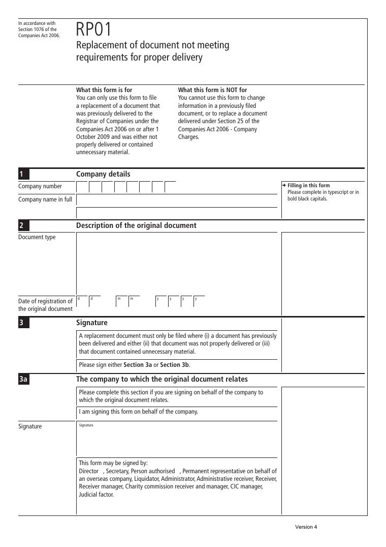 Companies House RP01 Replacement of Document Not Meeting Requirements document preview
