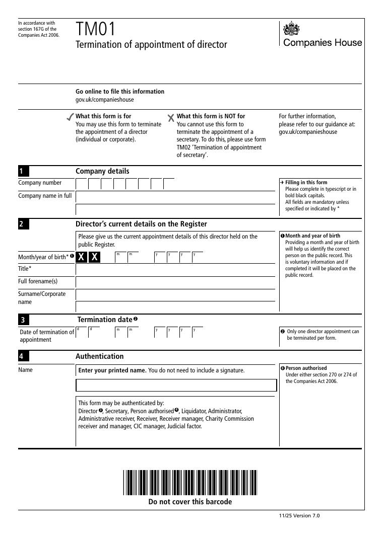 Companies House TM01 Termination of Appointment of Director document preview
