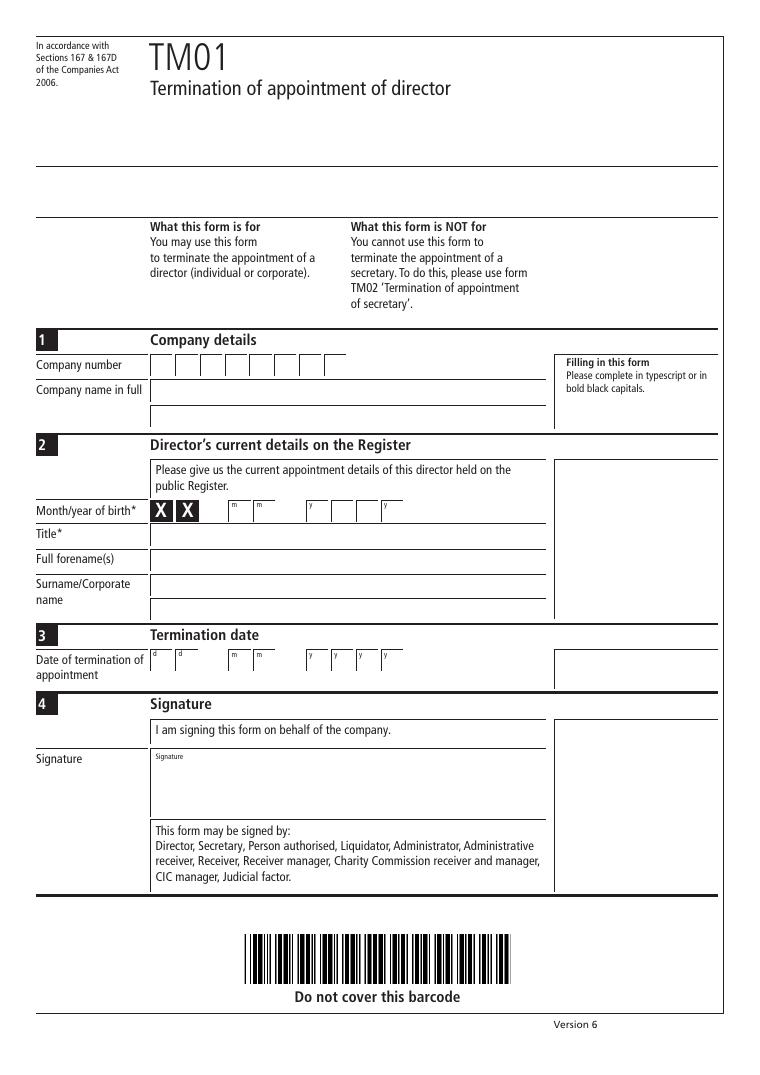 Companies House TM01 Termination of Appointment of Director document preview