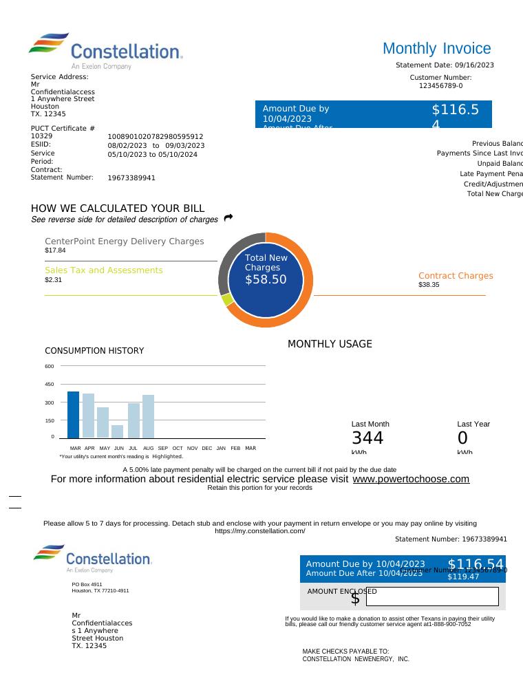 Constellation Texas Bill Template document preview